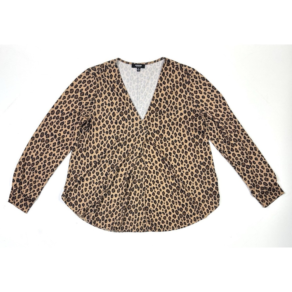 Premise Studio Top Women's Medium Cheetah Long Sleeve V Neck Blouse